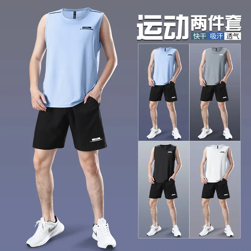 Running Gear Tank - ชุดวิ่งมาราธอนสำหรับผู้ชาย - เสื้อกล้ามแห้งเร็วและกางเกงขาสั้นสำหรับฝึกซ้อม อุปกรณ์กีฬาสำหรับมืออาชีพสำหรับยิมและกีฬาฤดูร้อน